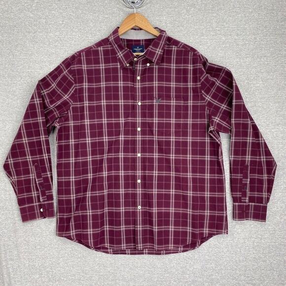 American Eagle Shirt Mens XXL 2XL Red Plaid Button Up Long Sleeve Classic Fit - Picture 1 of 11